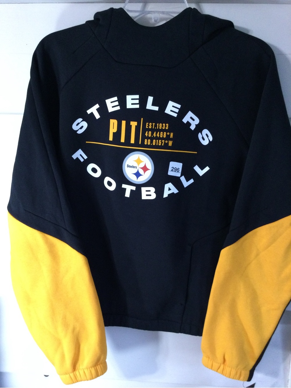 Fanatics PIT Steelers Black and Gold Colorblock Crewneck Hoodie